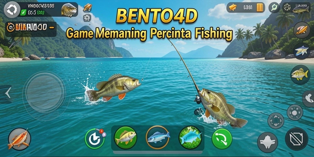 Screenshot gameplay BENTO4D menunjukkan aksi memancing yang mendebarkan.