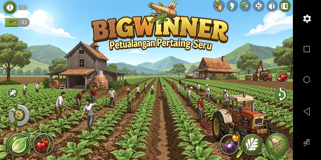 Gameplay menarik dalam BIGWINNER yang menunjukkan pertanian yang dinamis.