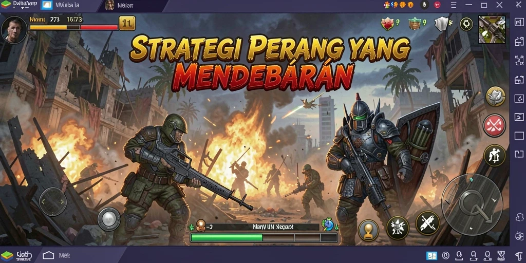 Screenshot gameplay D73 menunjukkan pertempuran yang intens dan strategi mendalam.