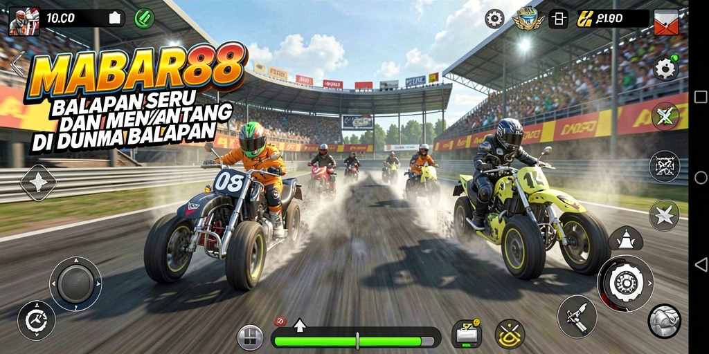 Gameplay MABAR88 menampilkan balapan yang mendebarkan dan menarik.