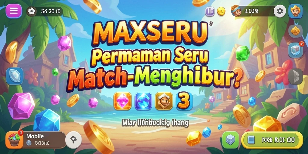 Tampilan gameplay seru MAXSERU dengan berbagai permata berwarna.