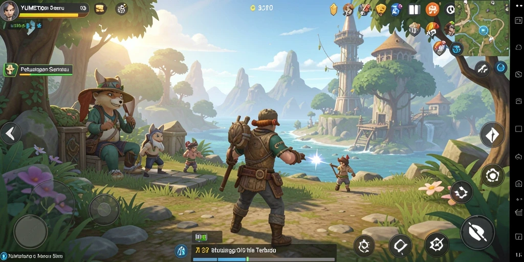 Screenshot gameplay YUMETOTO saat menjelajahi dunia terbuka.